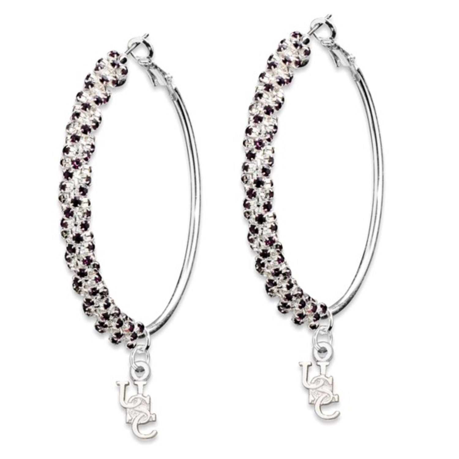 SOUTH CAROLINA STAINLESS STEEL CRYSTAL HOOP EARRINGS
