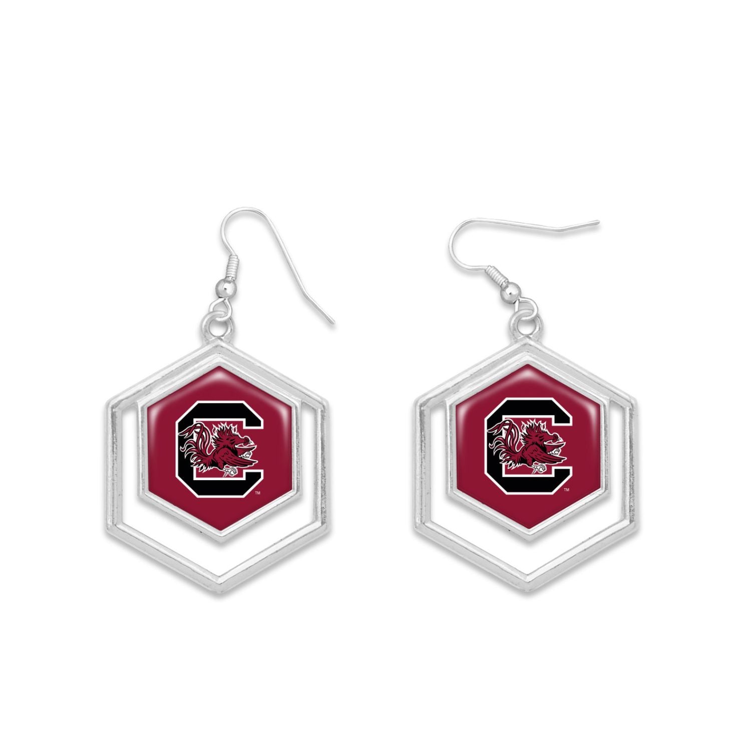 SOUTH CAROLINA GAMECOCKS SILVER TONE BLOCK C EARRINGS