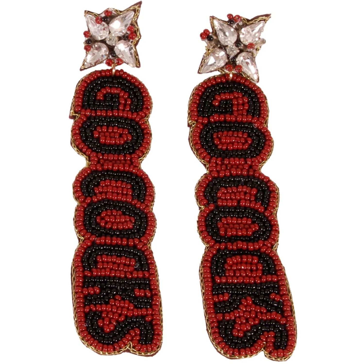 SOUTH CAROLINA GAMEOCKS GARNET/BLACK GO COCKS BEADED EARRINGS