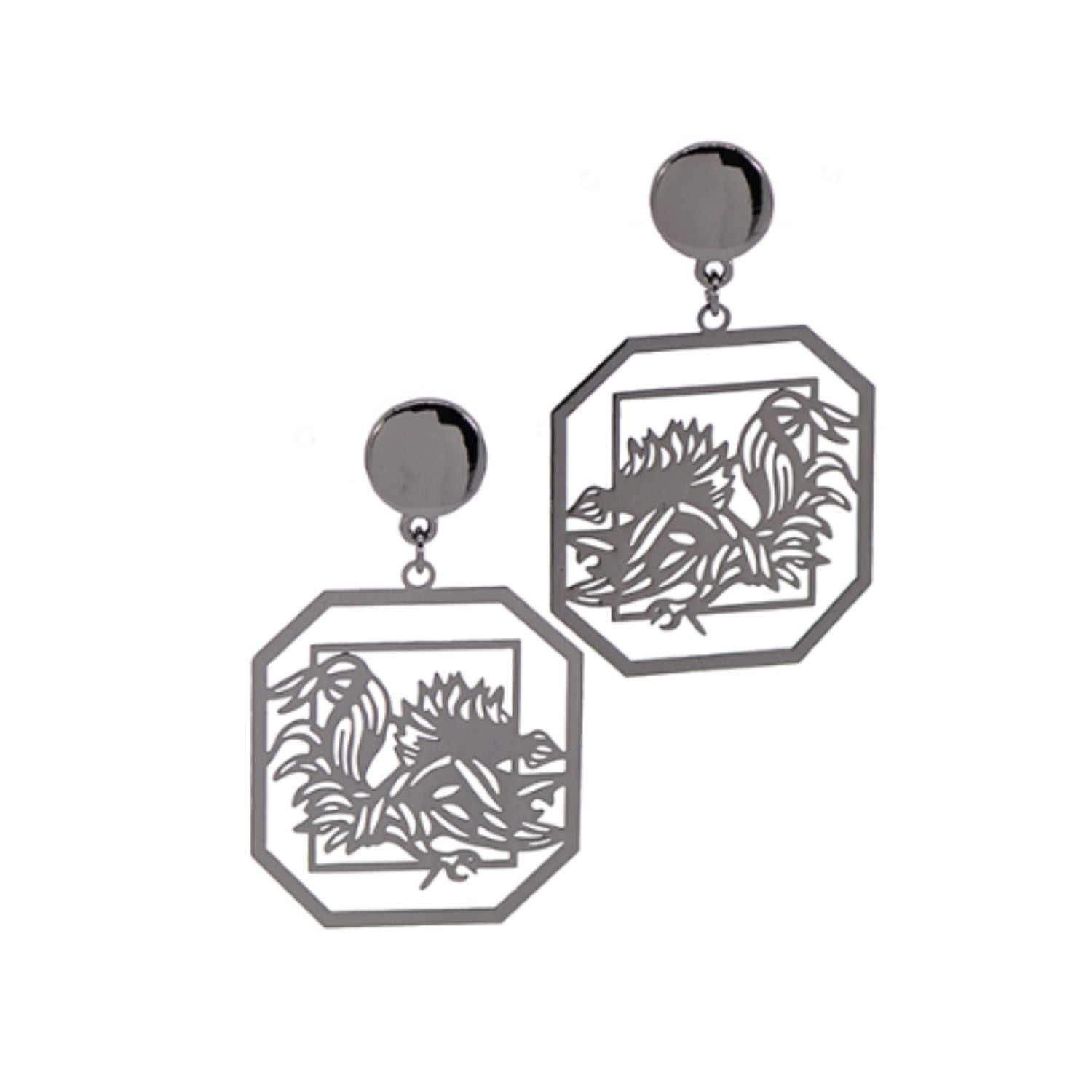 SOUTH CAROLINA GAMECOCKS HEMATITE BLOCK C EARRINGS