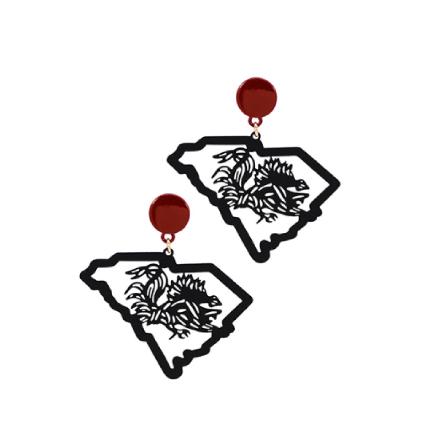 SOUTH CAROLINA GAMECOCKS BLACK GAMECOCK IN STATE EARRINGS