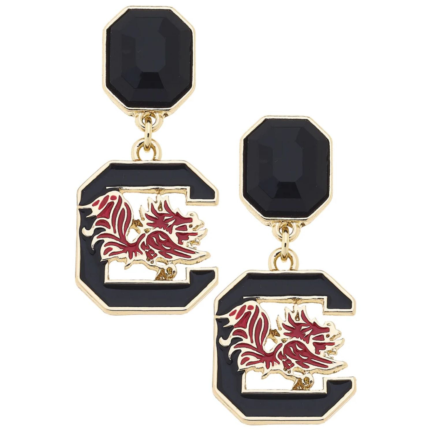 SOUTH CAROLINA GAMECOCKS BLACK BLOCK C RHINESTONE EARRINGS