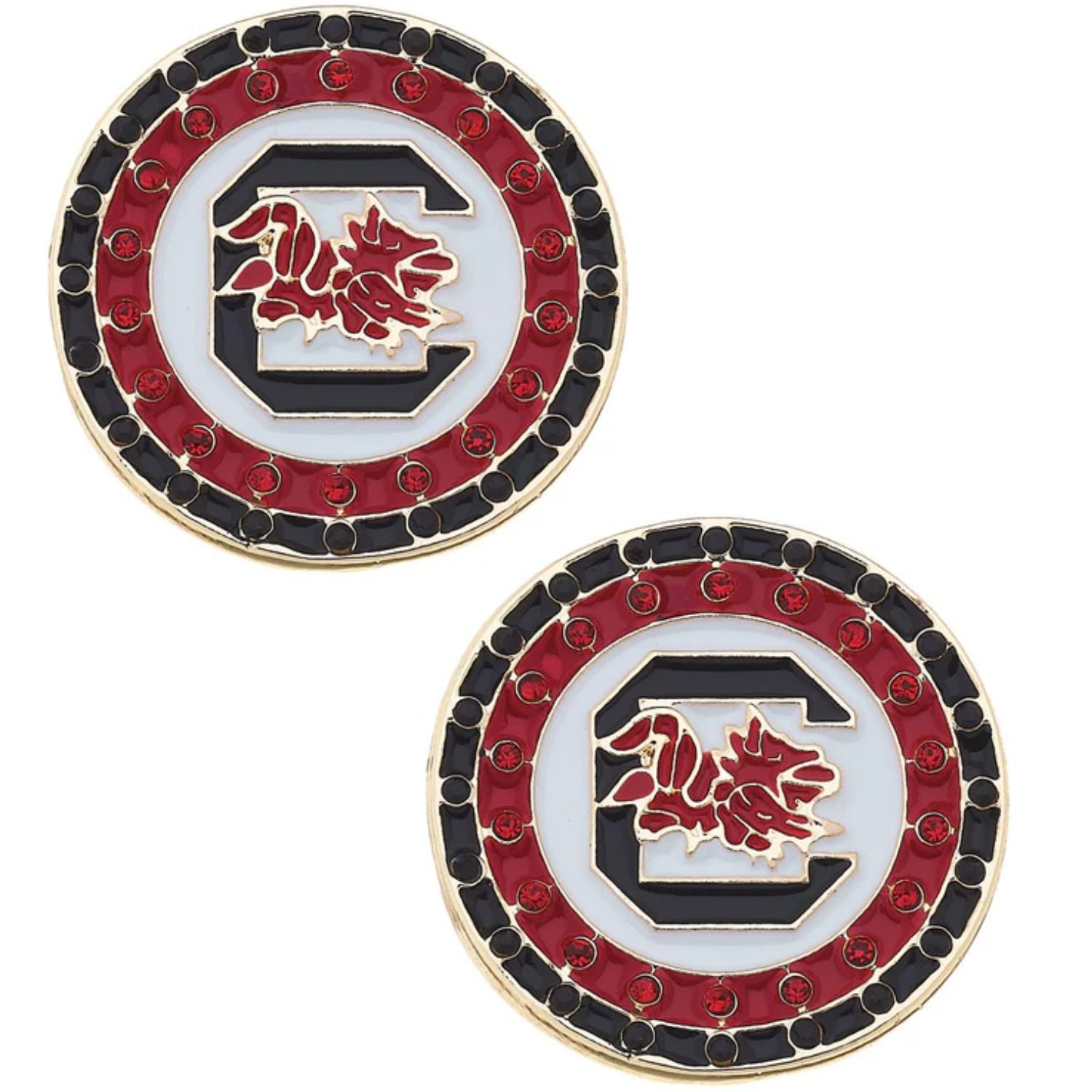 SOUTH CAROLINA GAMECOCKS GARNET/BLACK BLOCK C DISC STUD EARRINGS