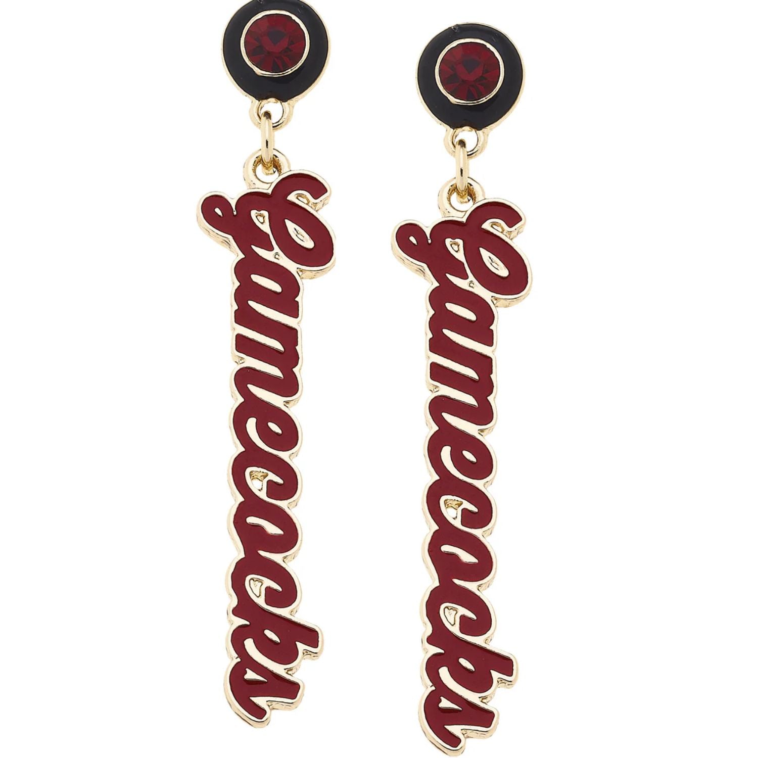 SOUTH CAROLINA GAMECOCKS GARNET GAMECOCKS DANGLE EARRINGS