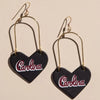 SOUTH CAROLINA GAMECOCKS GOLD TONE BLACK SCRIPT HEART EARRINGS