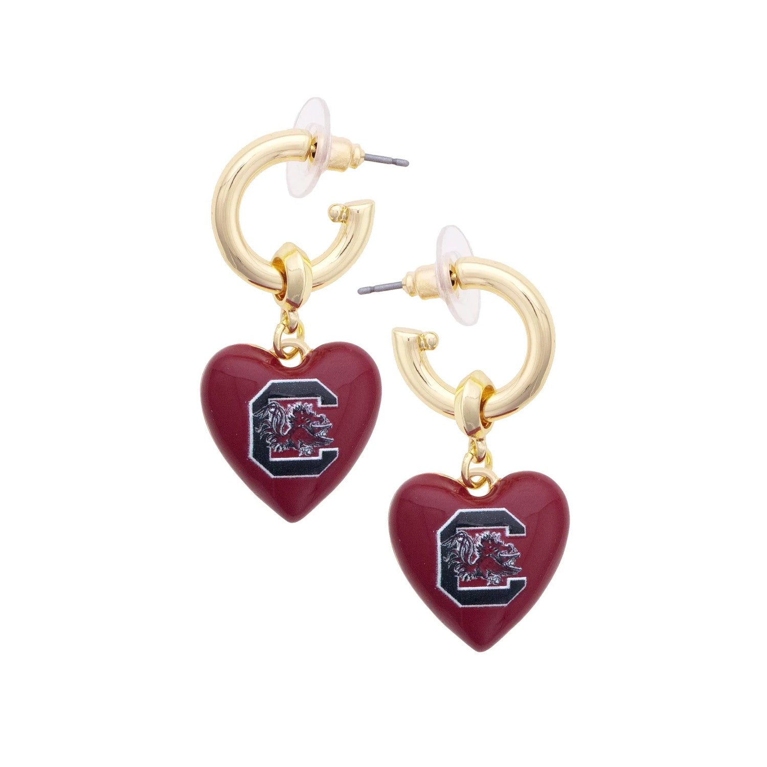 SOUTH CAROLINA GAMECOCKS GOLD TONE HEART DROP EARRINGS