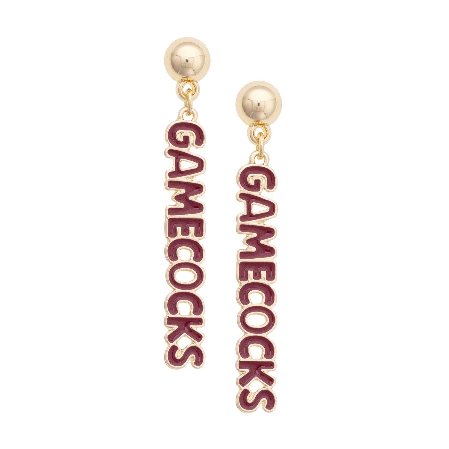 SOUTH CAROLINA GAMECOCKS GOLD TONE ENAMEL GAMECOCKS PUFFY EARRINGS