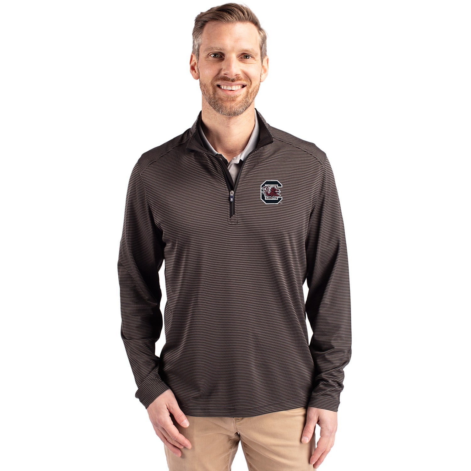SOUTH CAROLINA GAMECOCKS BLACK STRIPE BLOCK C 1/4 ZIP PULLOVER