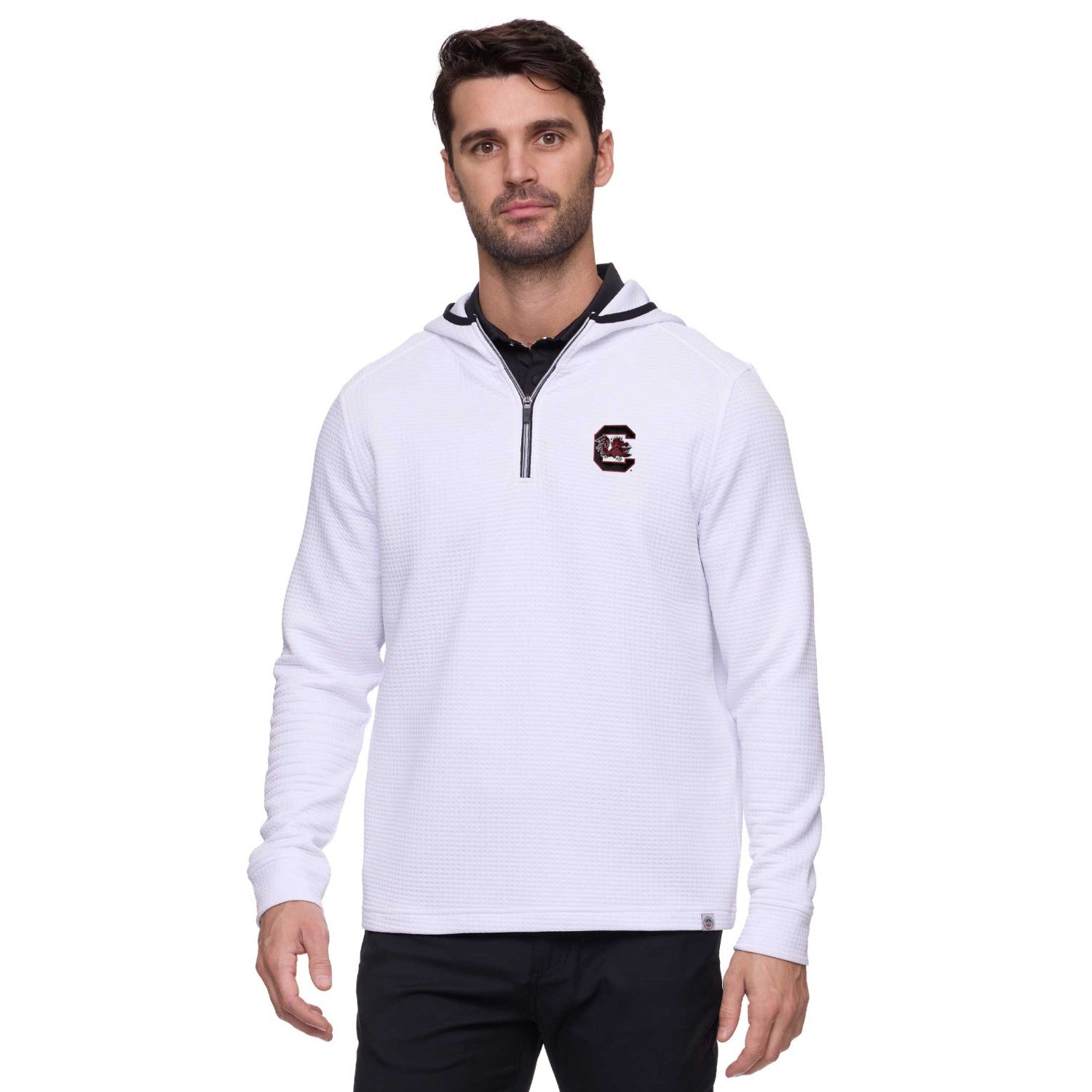 SOUTH CAROLINA GAMECOCKS WHITE BLOCK C WAFFLE 1/4 ZIP HOOD