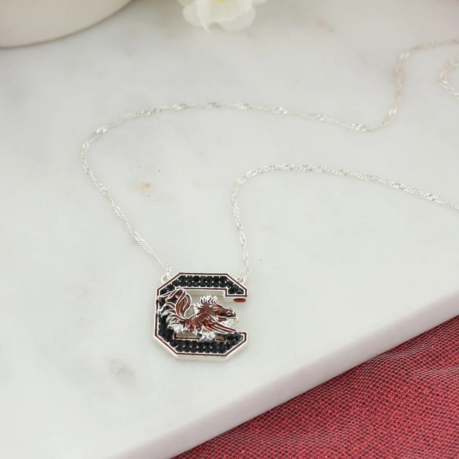 South Carolina Gamecock Block C Crystal Necklace