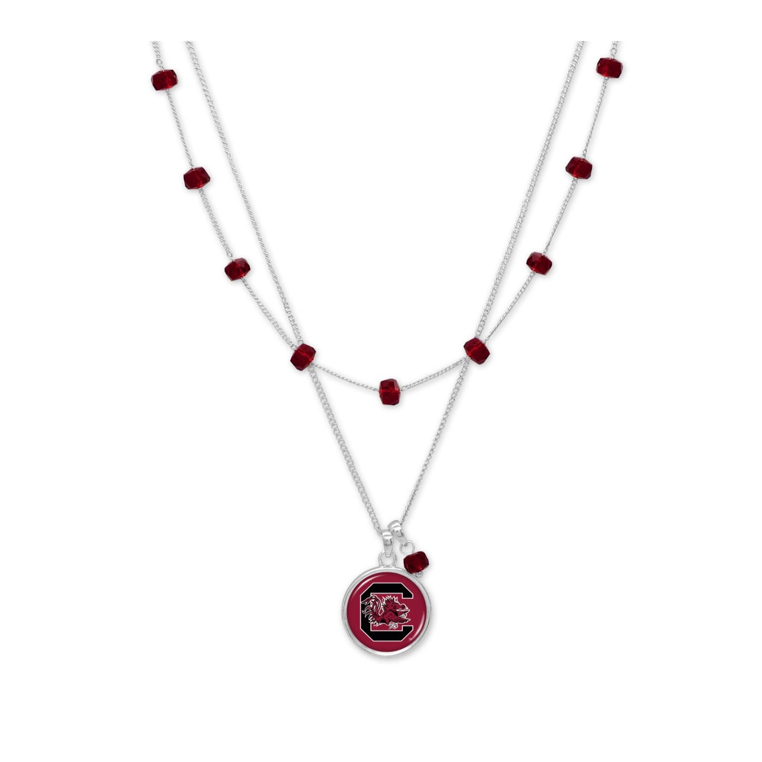 SOUTH CAROLINA GAMECOCKS SILVER TONE BLOCK C LAYERED NECKLACE
