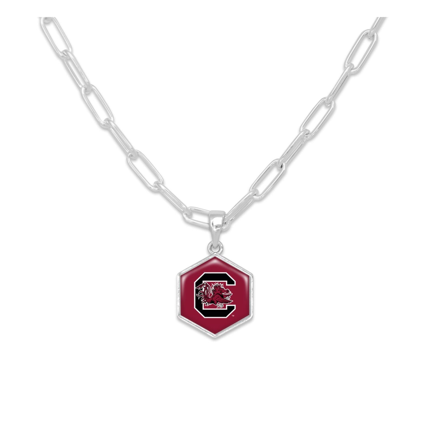 SOUTH CAROLINA GAMECOCKS SILVER TONE BLOCK C NECKLACE