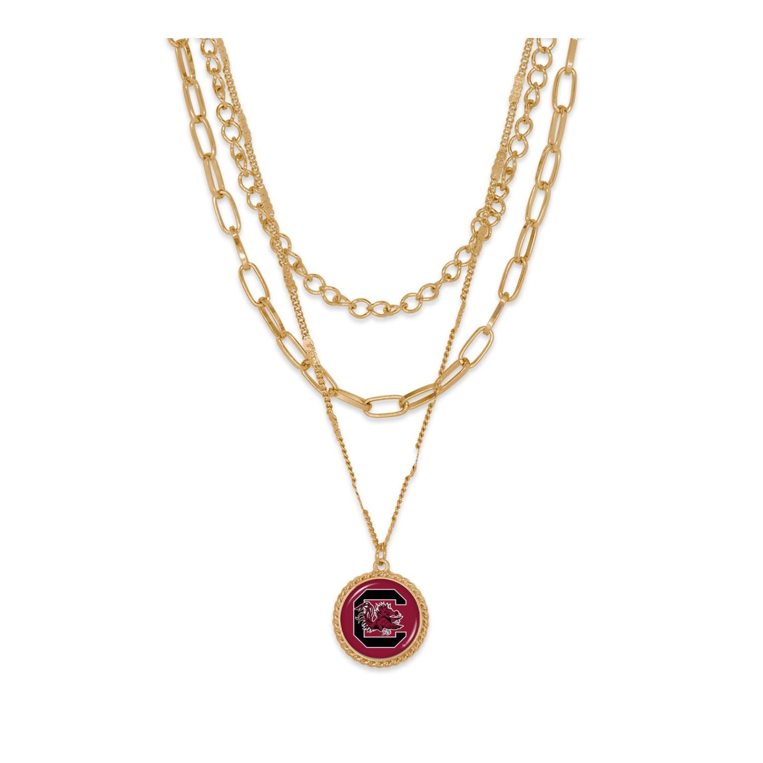 SOUTH CAROLINA GAMECOCKS GOLD PLATED C BLOCK LAYERED NECKLACE