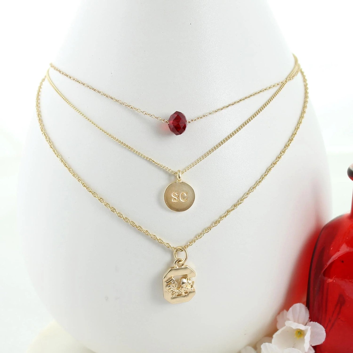 SOUTH CAROLINA GAMECOCKS GOLD TONE TRIO NECKLACE