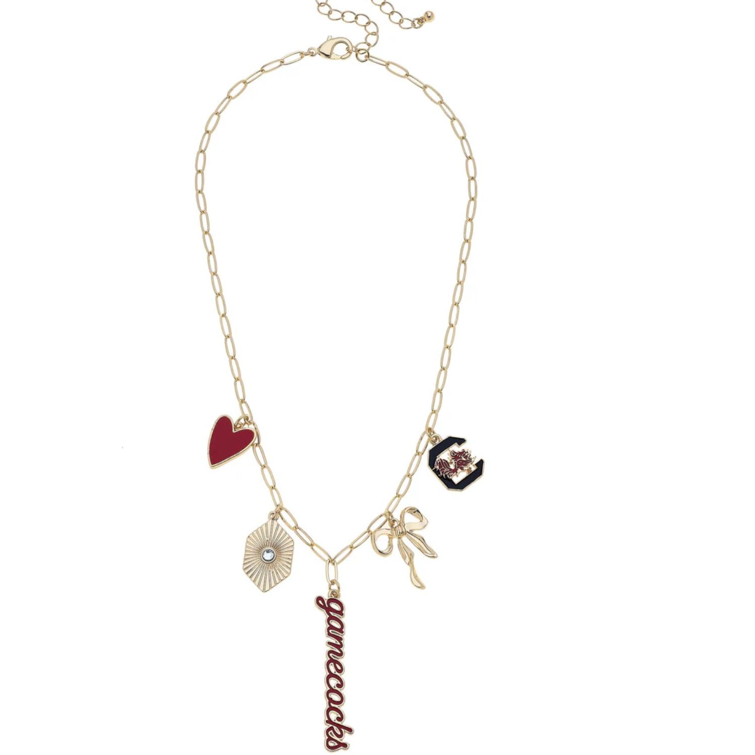 SOUTH CAROLINA GAMECOCKS GOLD TONE CHARM NECKLACE