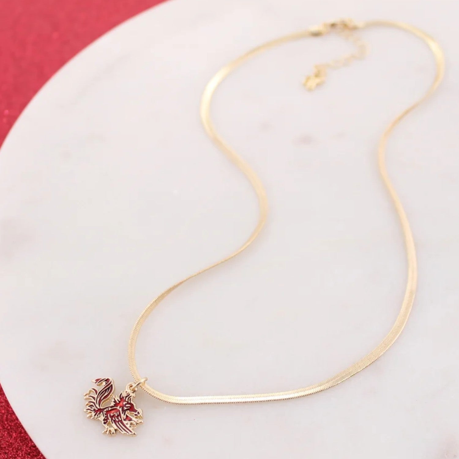 SOUTH CAROLINA GAMECOCKS ENAMEL GAMECOCK GOLD TONE NECKLACE