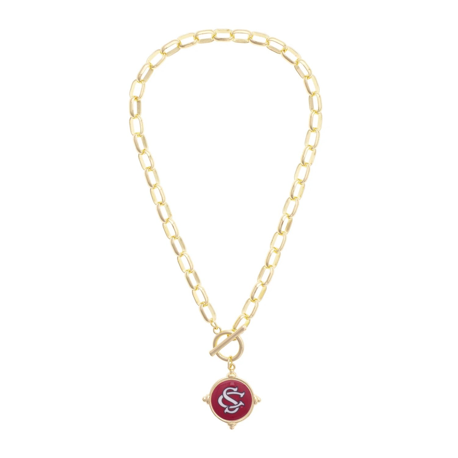 SOUTH CAROLINA GAMECOCKS GOLD TONE INTAGLIO INTERLOCKING SC NECKLACE