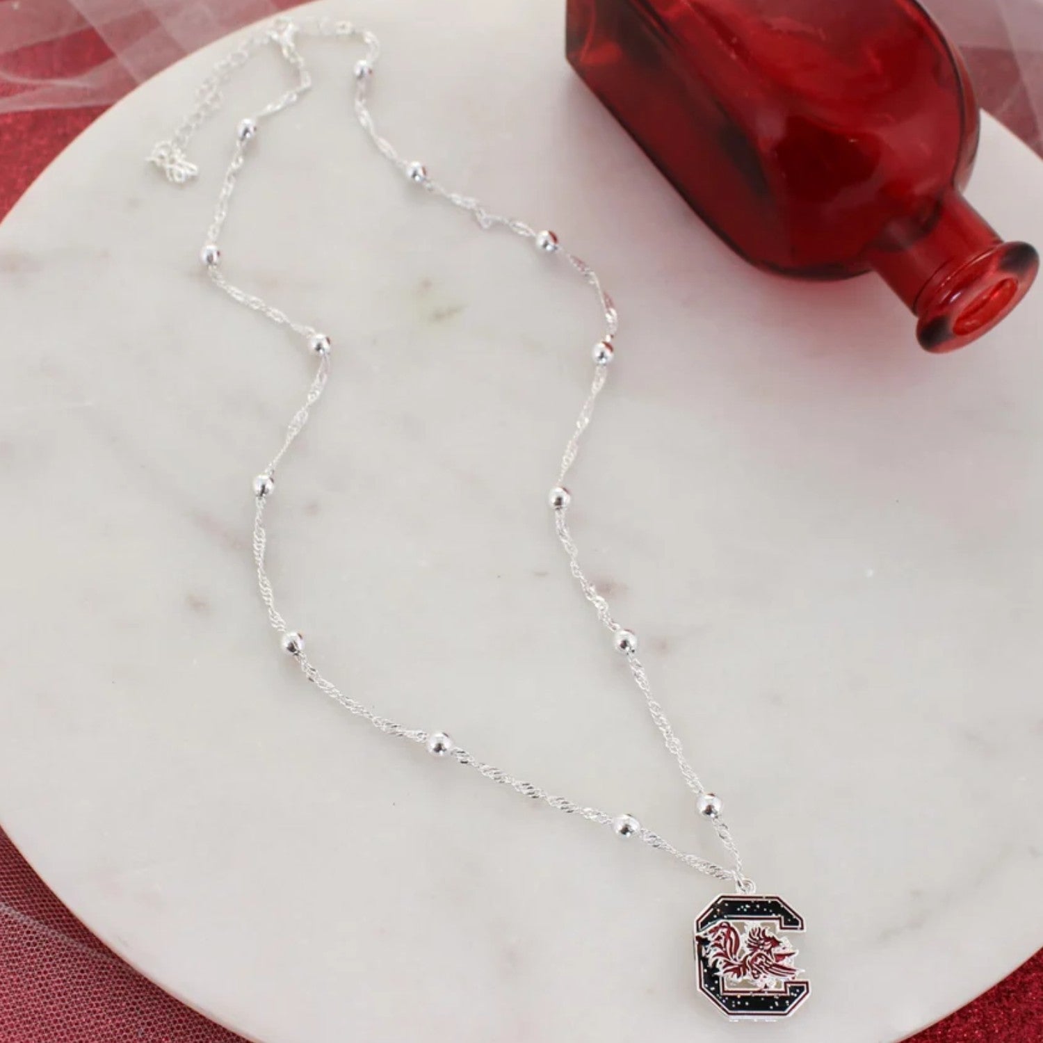 SOUTH CAROLINA GAMECOCKS GLITTER BLOCK C NECKLACE