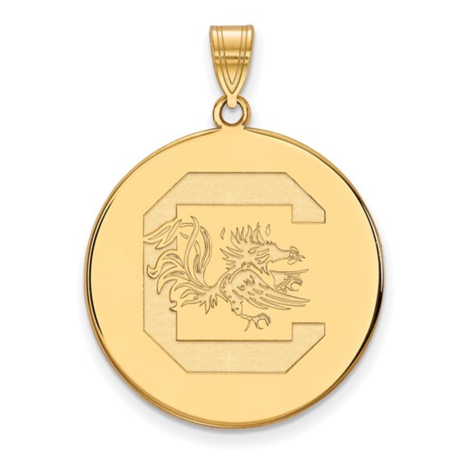 SOUTH CAROLINA GOLD PLATED STERLING SILVER EXTRA LARGE BLOCK C DISC PENDANT
