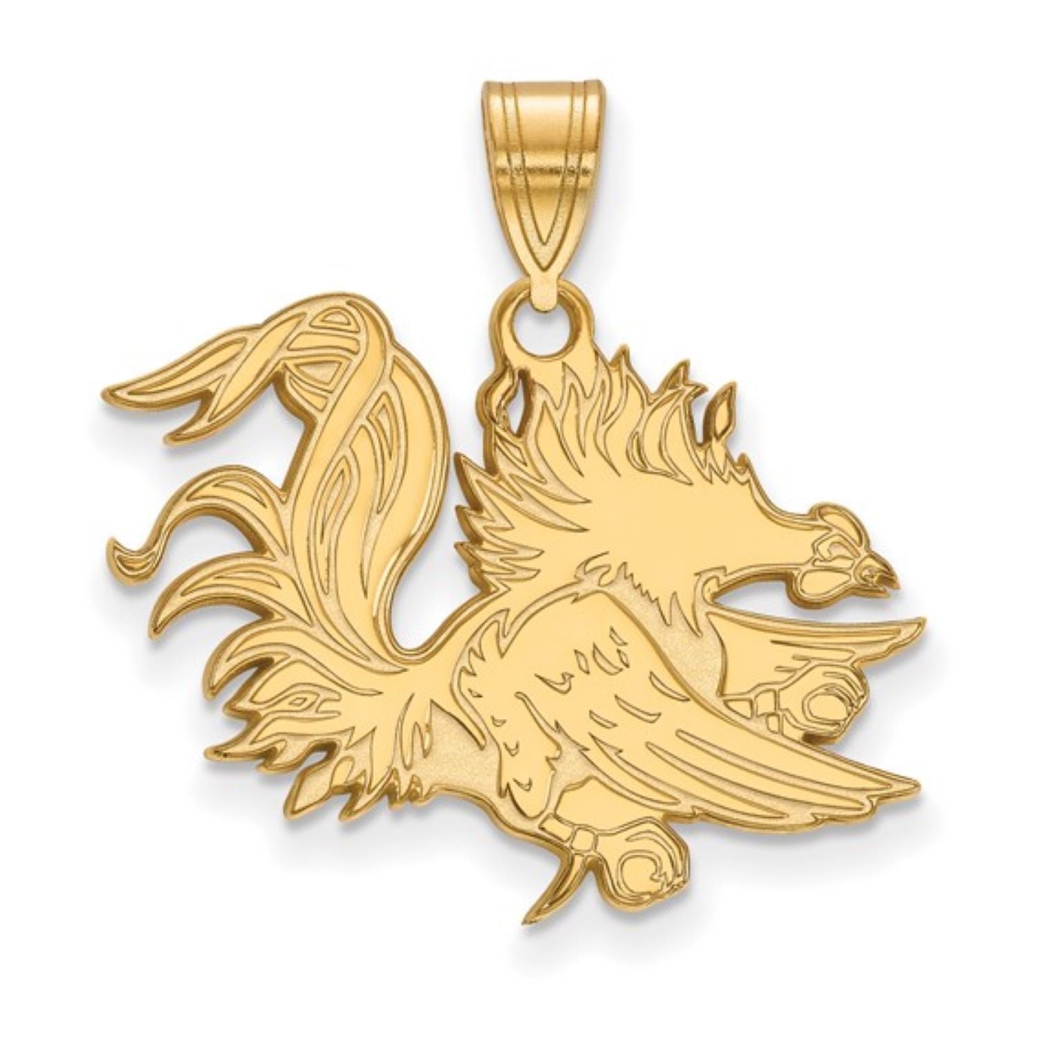 SOUTH CAROLINA GOLD PLATED STERLING SILVER LARGE GAMECOCK PENDANT