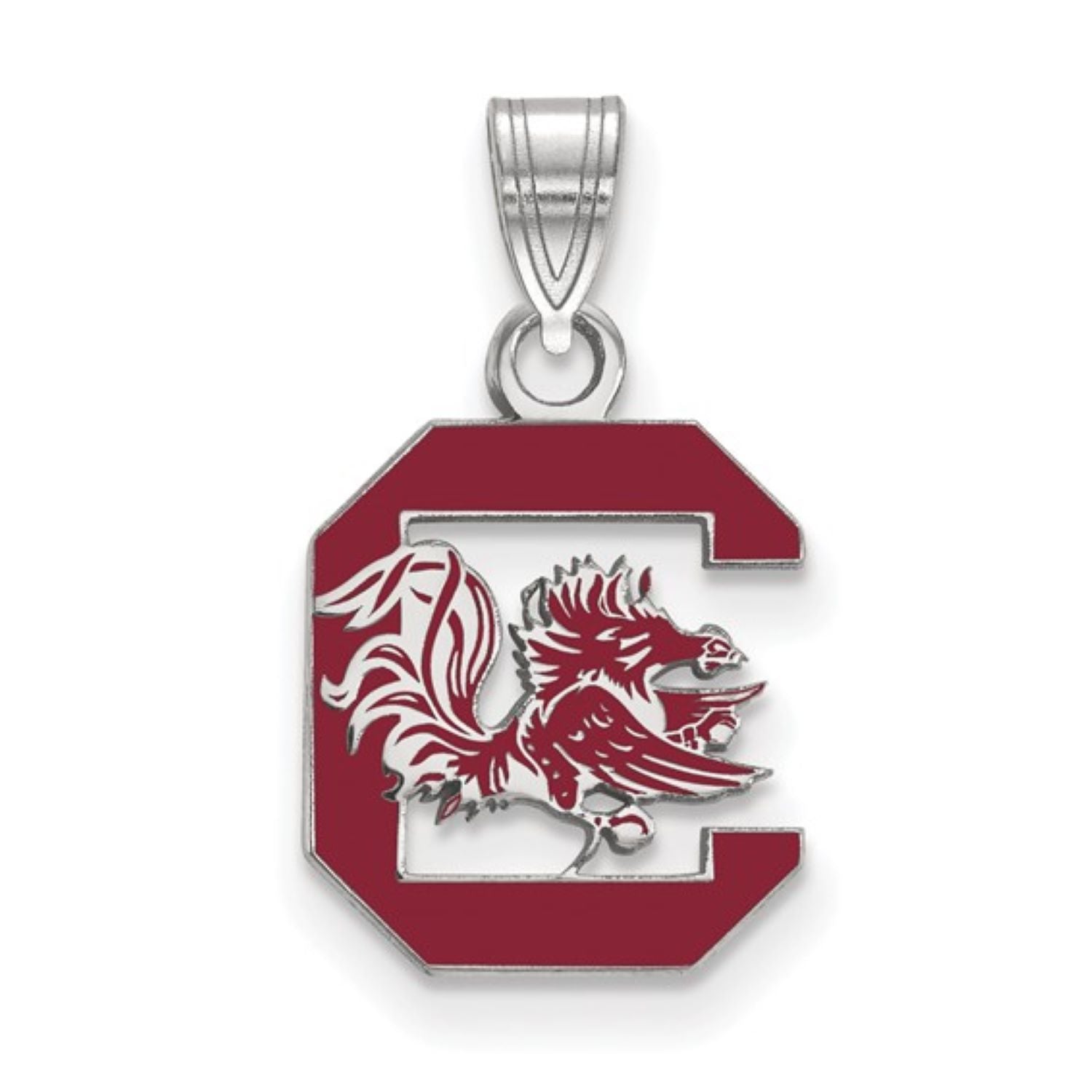 SOUTH CAROLINA STERLING SILVER MEDIUM BLOCK C ENAMEL PENDANT