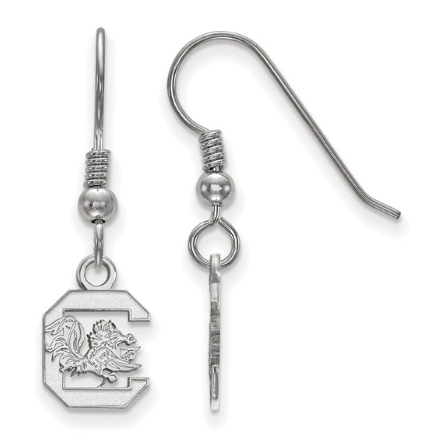 SOUTH CAROLINA STERLING SILVER EXTRA SMALL BLOCK C DANGLE EARRINGS