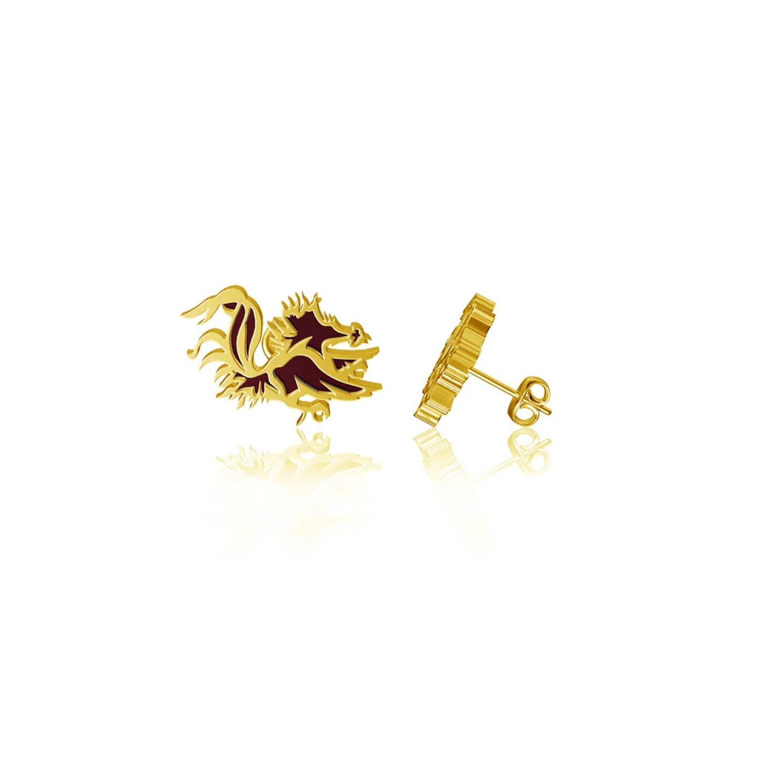 SOUTH CAROLINA GAMECOCKS GOLD PLATED STERLING SILVER AND GARNET GAMECOCK STUD