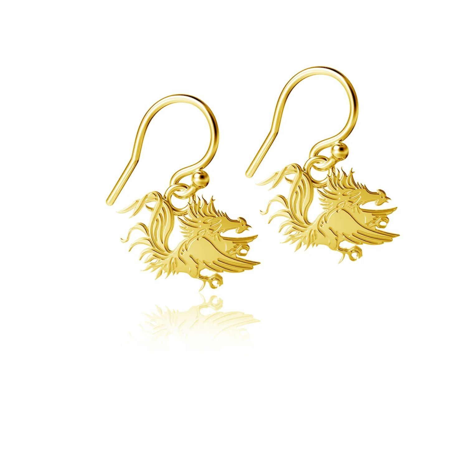 SOUTH CAROLINA GAMECOCKS GOLD PLATED STERLING SILVER GAMECOCK DANGLE EARRING