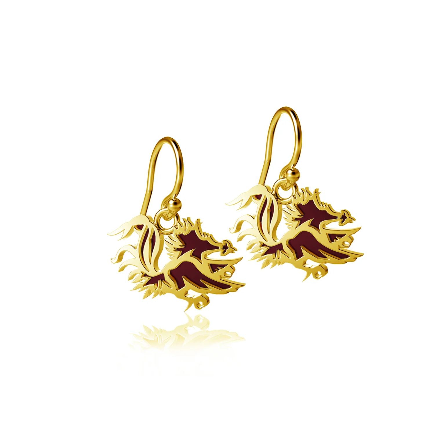 SOUTH CAROLINA GAMECOCKS GOLD PLATED STERLING SILVER AND GARNET GAMECOCK EARRING