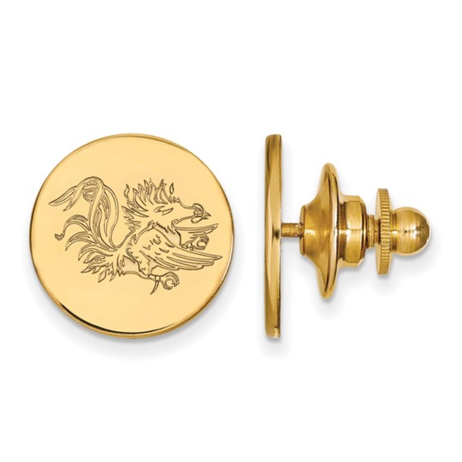 SOUTH CAROLINA GOLD PLATED STERLING SILVER GAMECOCK DISC LAPEL PIN