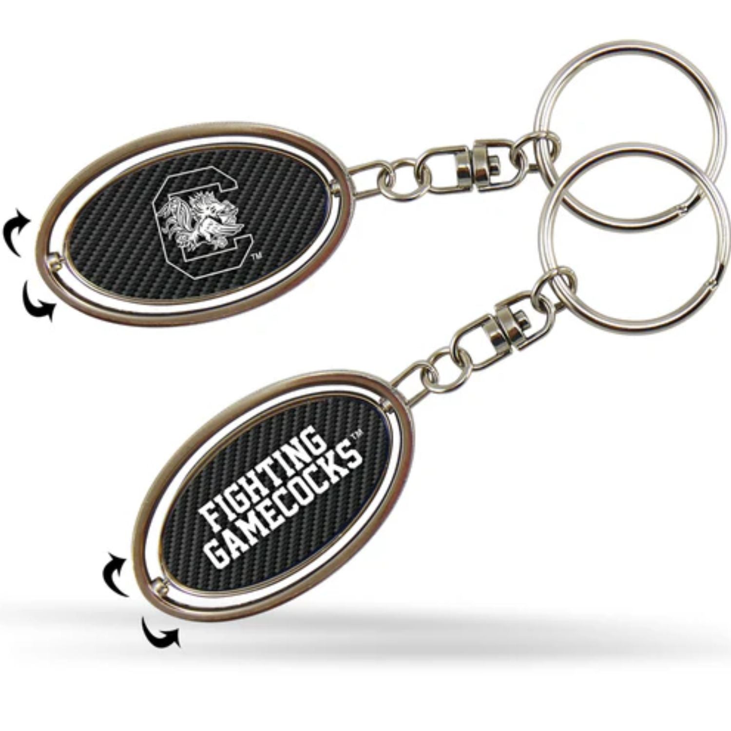 SOUTH CAROLINA GAMECOCKS BLACK FIGHTING GAMECOCKS SPINNER KEYCHAIN