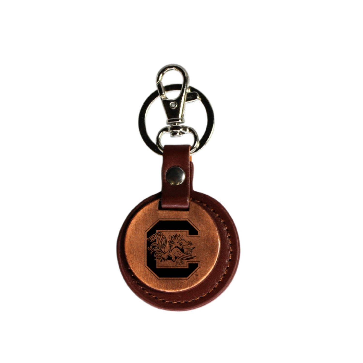 SOUTH CAROLINA GAMECOCKS LEATHER COPPER DISK KEYCHAIN