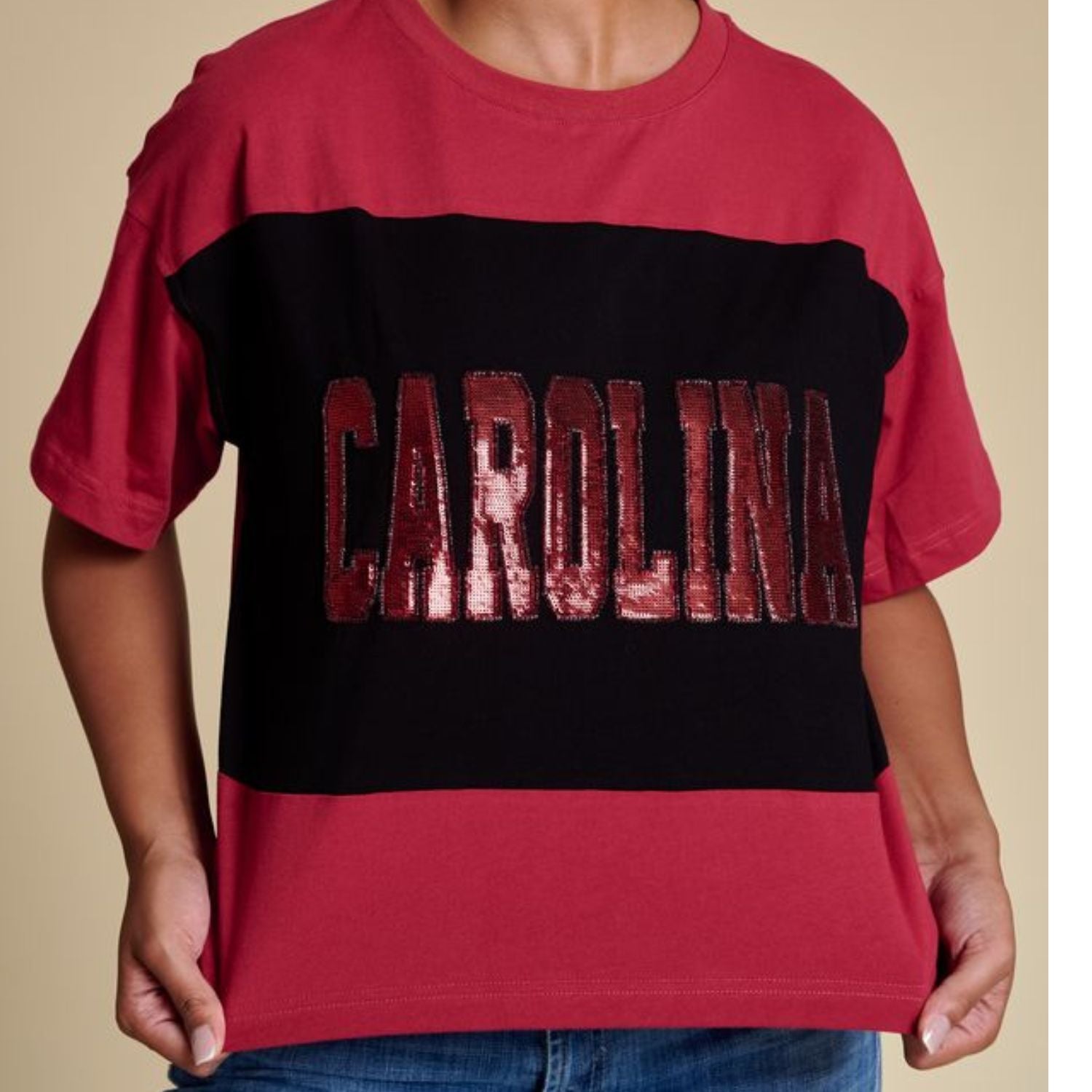 SOUTH CAROLINA GAMECOCKS GARNET/BLACK CAROLINA SEQUIN TEE