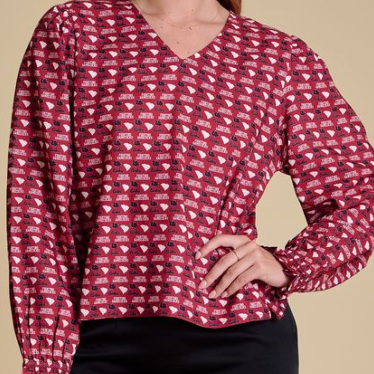 SOUTH CAROLINA GAMECOCKS GARNET LONGSLEEVE BLOUSE