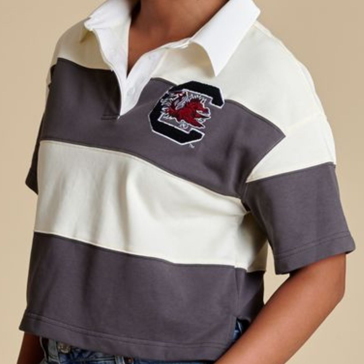 SOUTH CAROLINA GAMECOCKS WHITE/BLACK C BLOCK SHORTSLEEVE RUGBY TOP