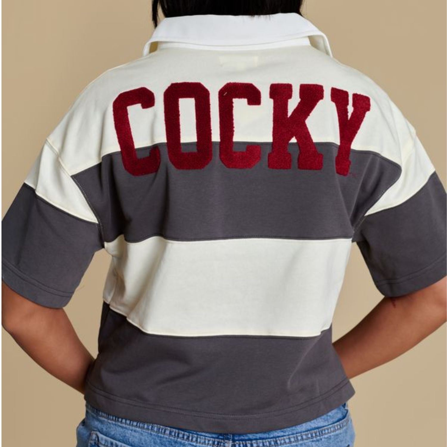 SOUTH CAROLINA GAMECOCKS WHITE/BLACK C BLOCK SHORTSLEEVE RUGBY TOP