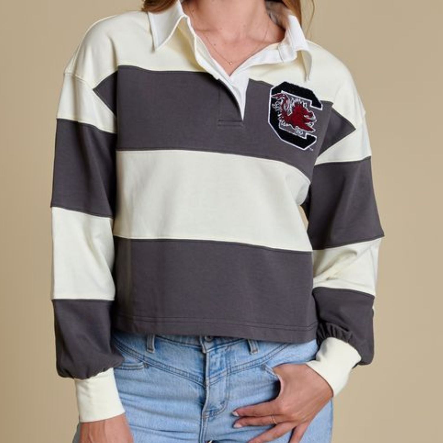 SOUTH CAROLINA GAMECOCKS WHITE/BLACK C BLOCK LONGSLEEVE RUGBY TOP