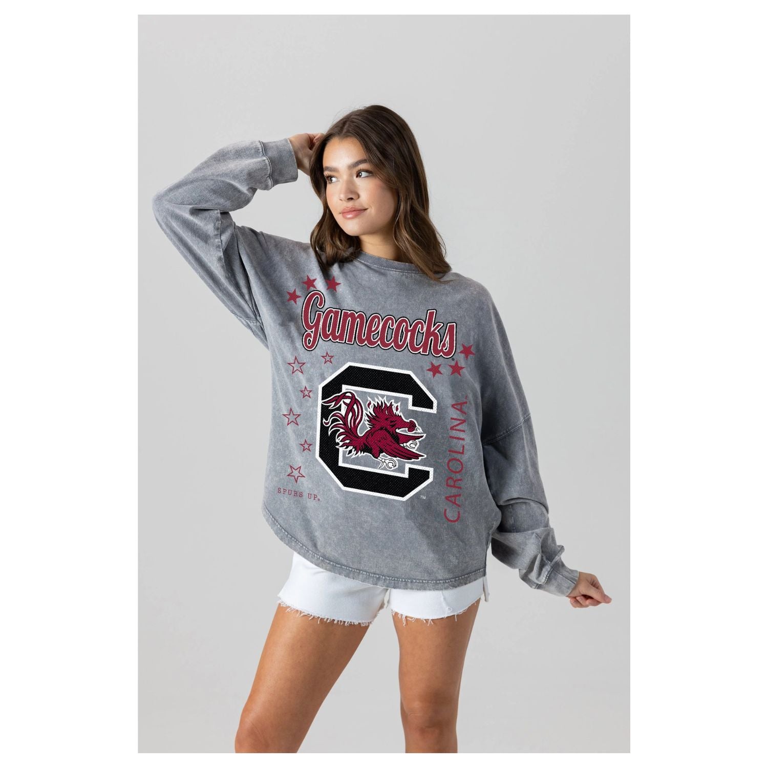 SOUTH CAROLINA GAMECOCKS GRAY C BLOCK WITH STARS LONGSLEEVE TEE