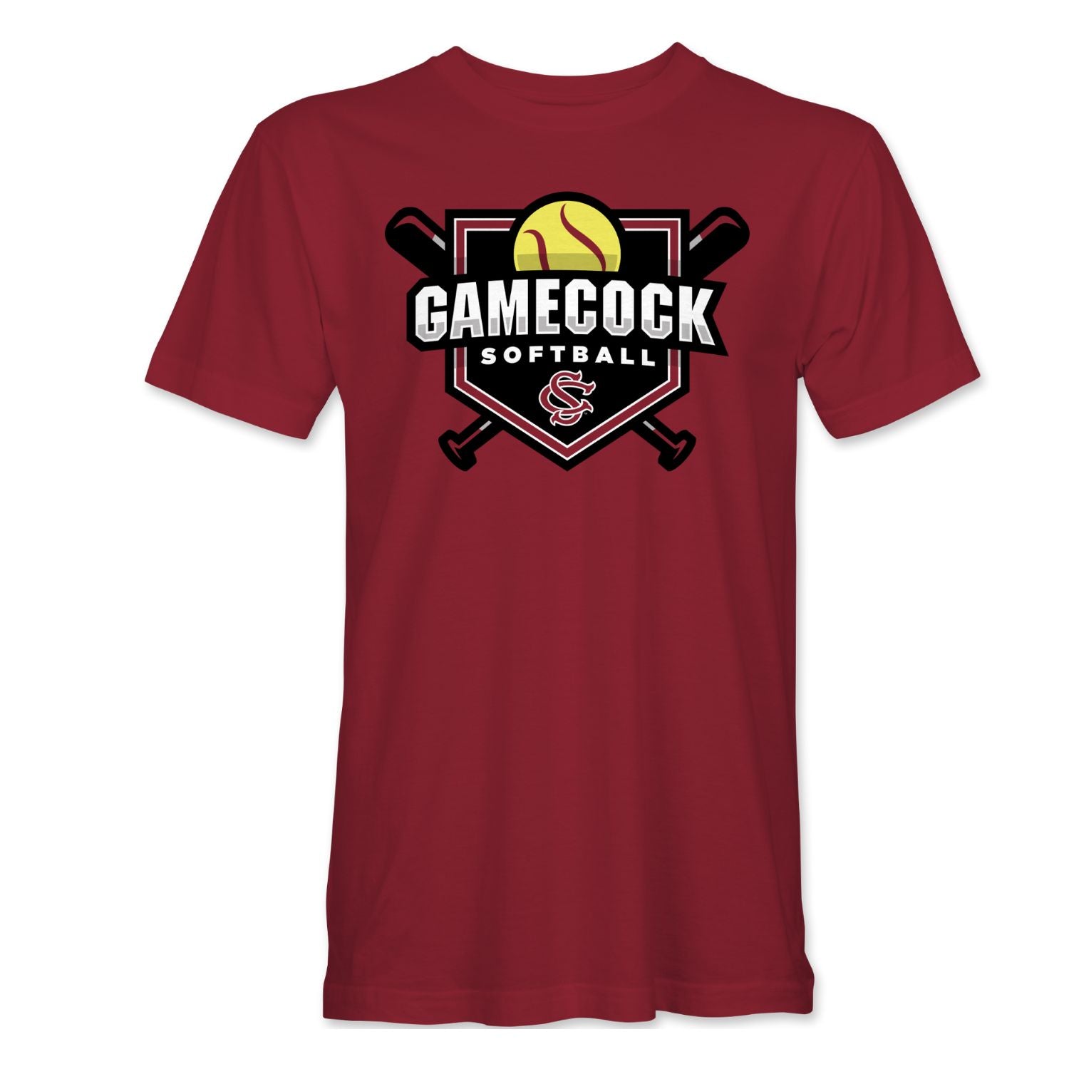 SOUTH CAROLINA GAMECOCKS GARNET SOFTBALL TEE WITH BATS CROSSED