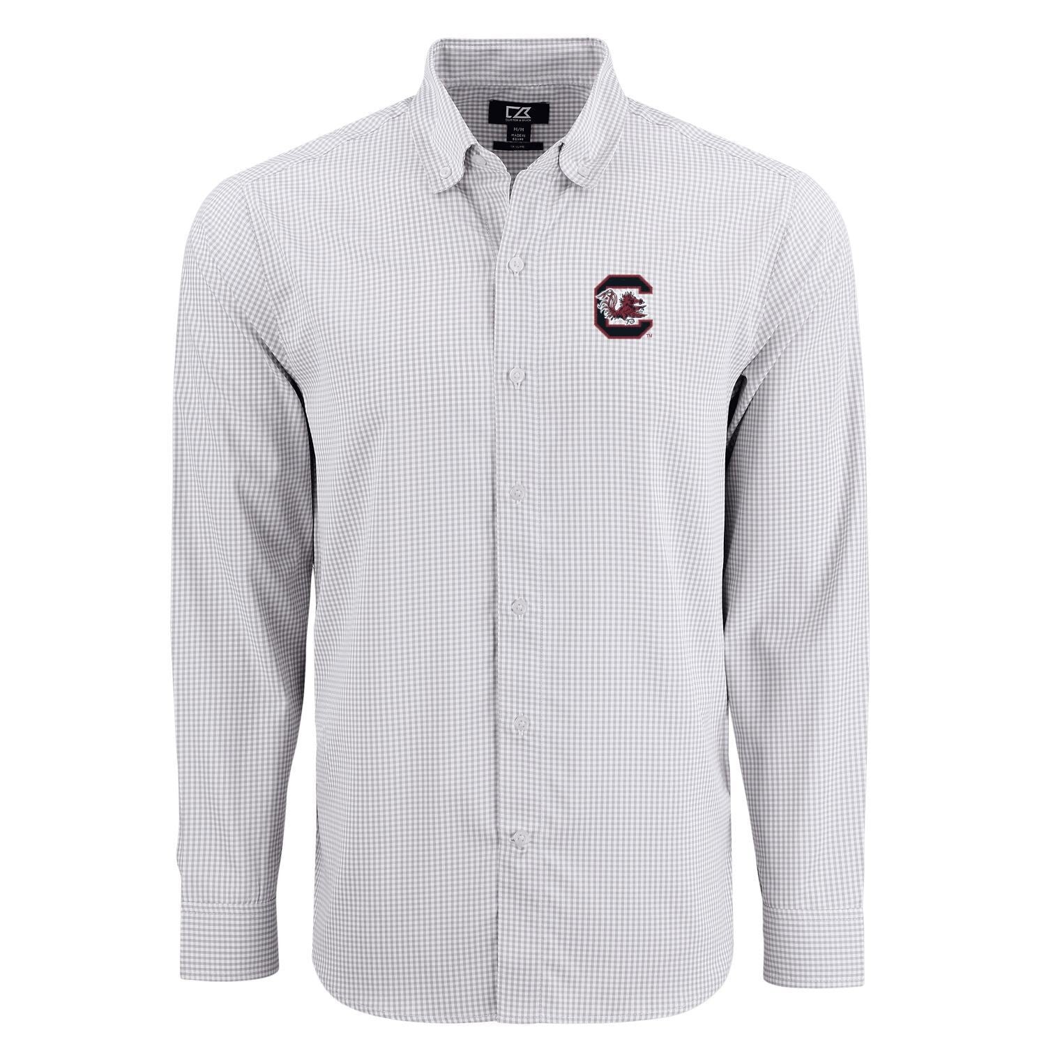 SOUTH CAROLINA GAMECOCKS GRAY AND WHITE BLOCK C BUTTON DOWN DRESS SHIRT