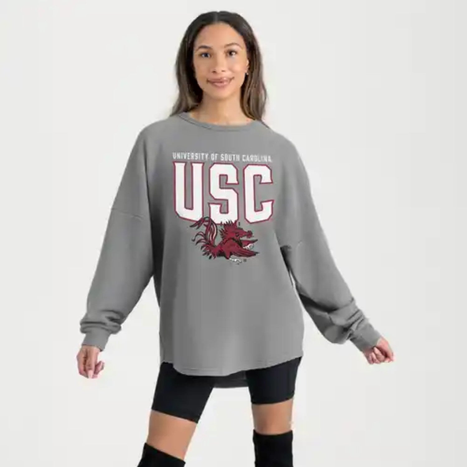 SOUTH CAROLINA GAMECOCKS GRAY LADIES CORDED PULLOVER