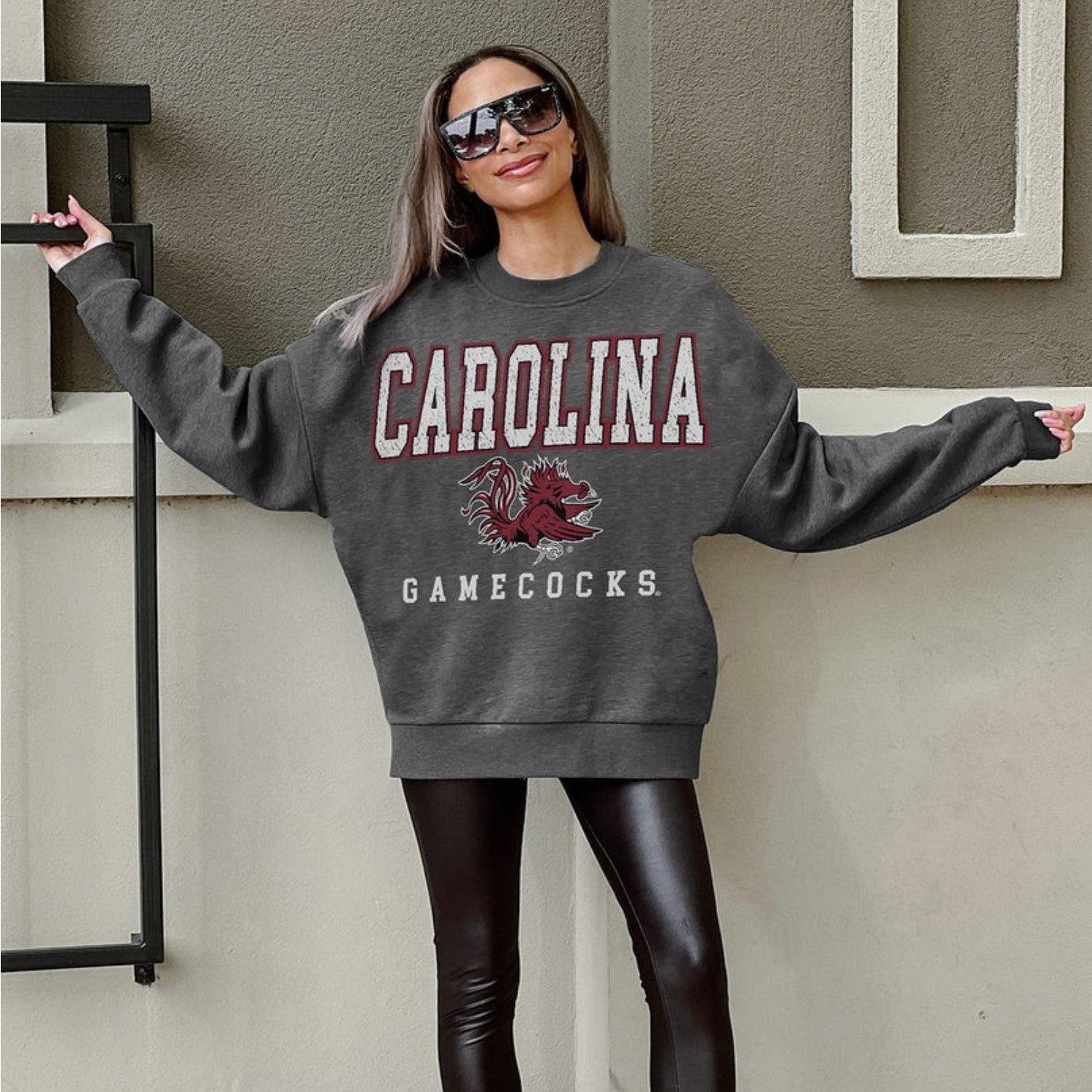 SOUTH CAROLINA GAMECOCKS GRAY EASY STREET DROP SHOULDER LADIES CREW