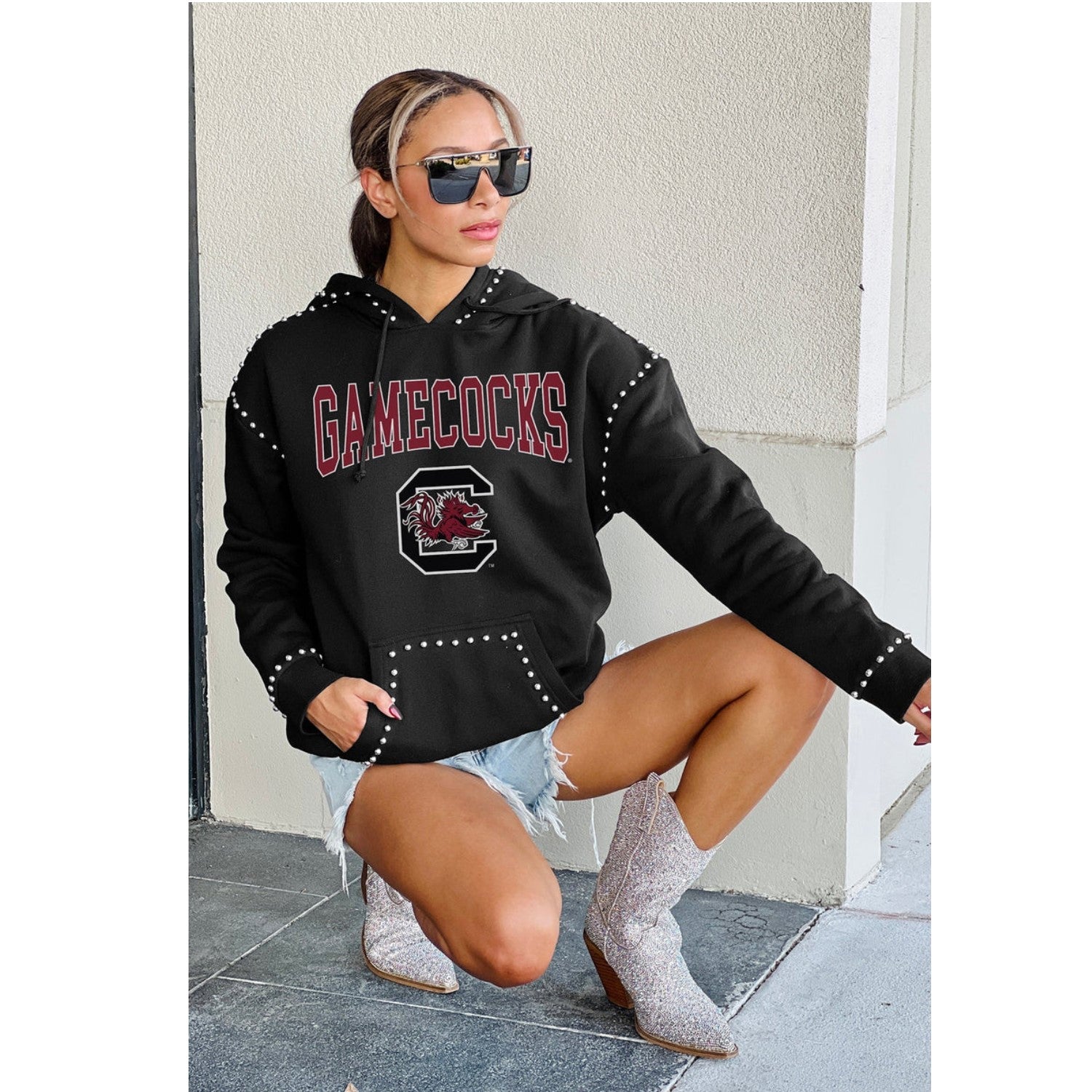 SOUTH CAROLINA GAMECOCKS BELLE OF THE BALL STUDDED FLEECE HOOD