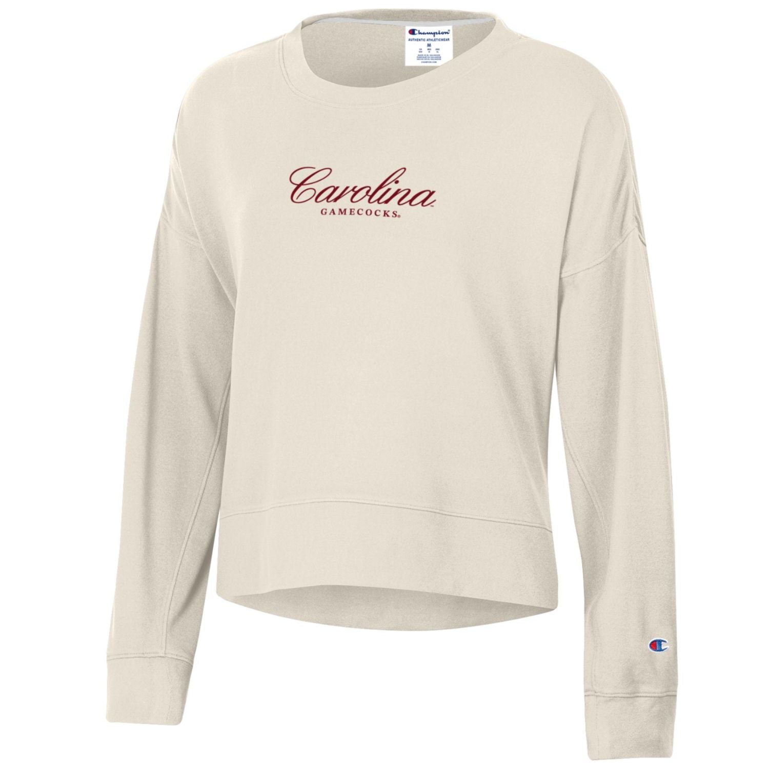 SOUTH CAROLINA GAMECOCKS IVORY CURSIVE CAROLINA LADIES SUEDED CREW