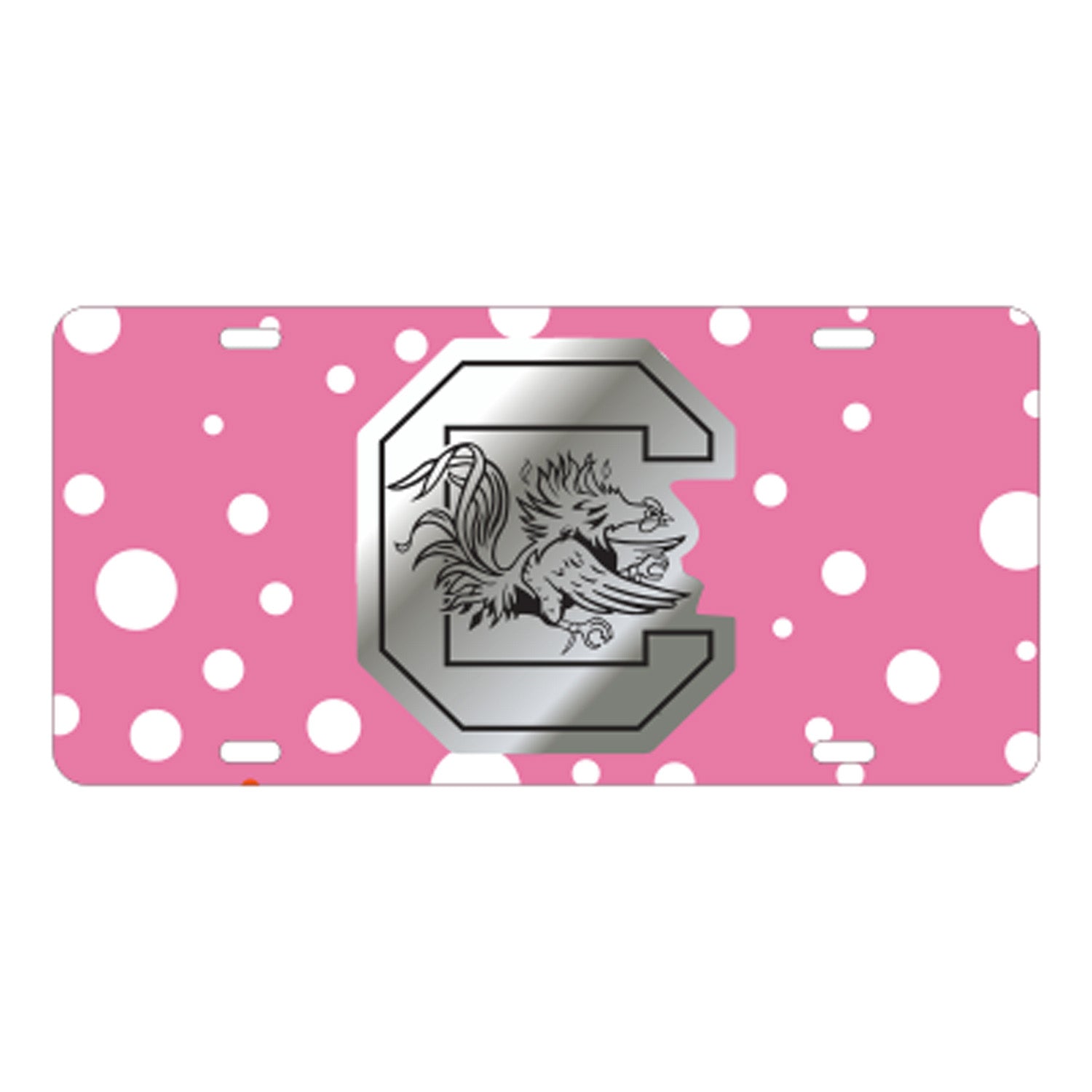 SOUTH CAROLINA PINK AND SILVER POLKA DOT BLOCK C LICENSE TAG