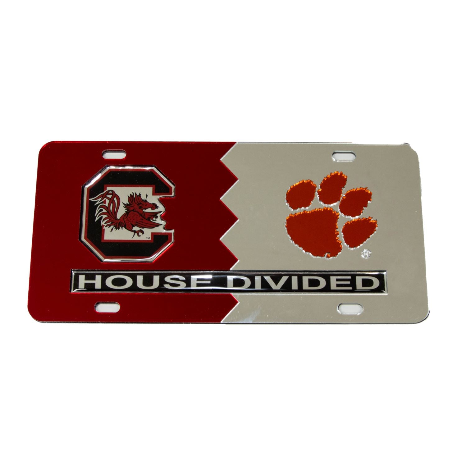 HOUSE DIVIDED UNIVERSITY OF SOUTH CAROLINA AND CLEMSON UNIVERSITY LICENSE TAG