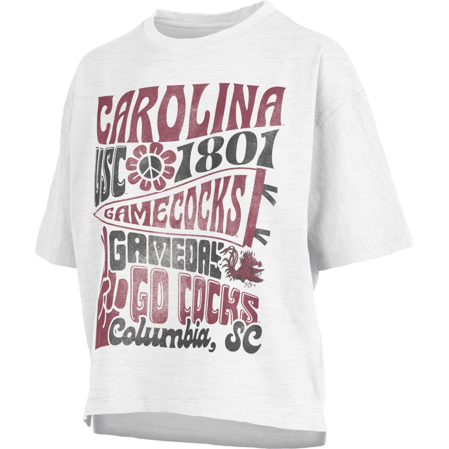 SOUTH CAROLINA GAMECOCKS WHITE MOTLEY CREW WAIST LENGTH TEE