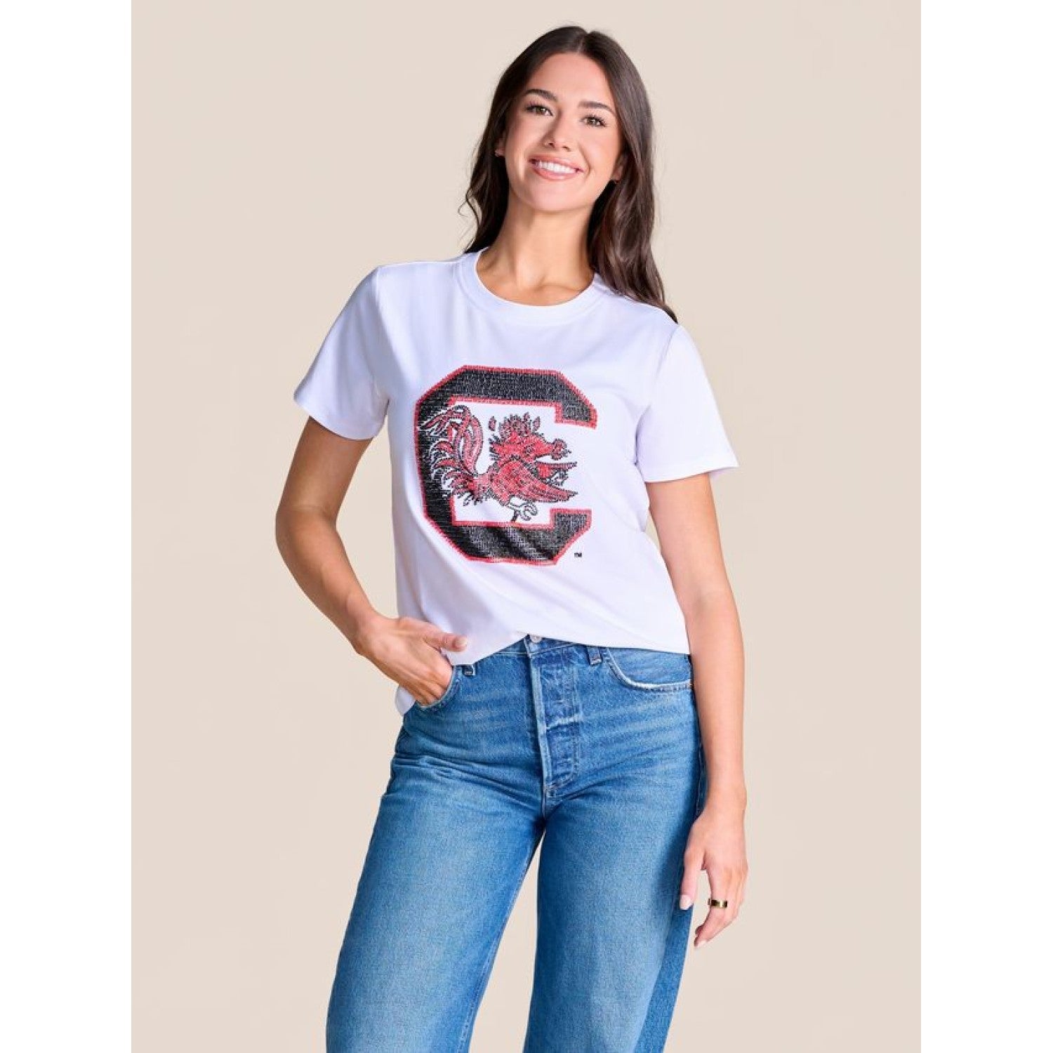 SOUTH CAROLINA GAMECOCKS WHITE BEADED BLOCK C TEE