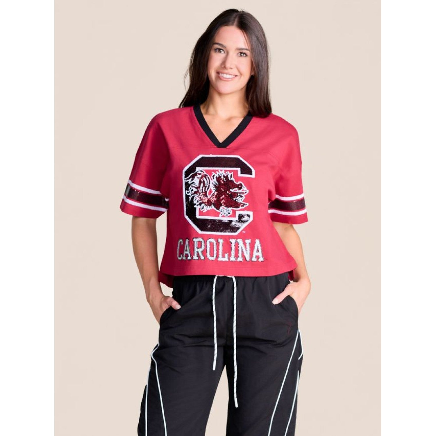 SOUTH CAROLINA GAMECOCKS GARNET SEQUIN JERSEY TEE