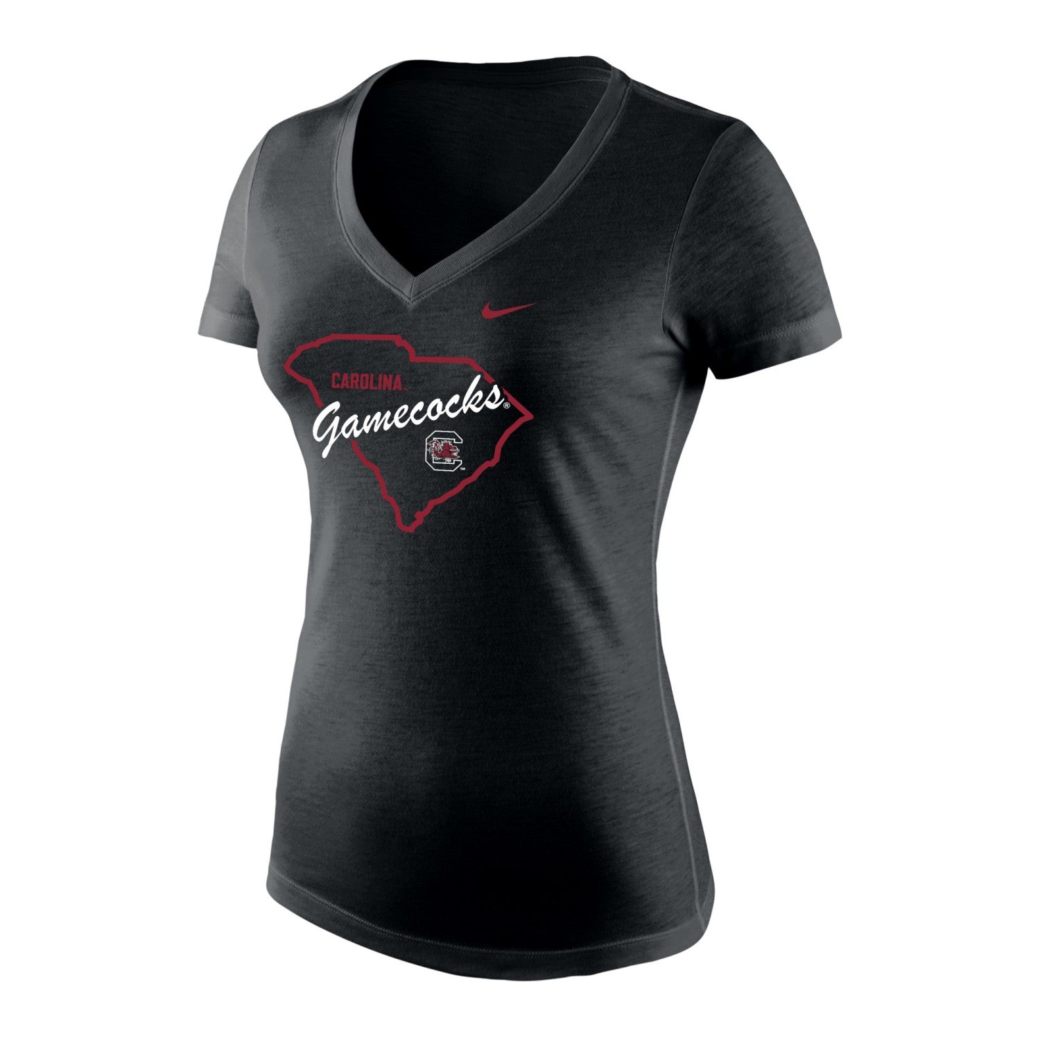 SOUTH CAROLINA GAMECOCKS HEATHER BLACK STATE NIKE LADIES V-NECK TEE